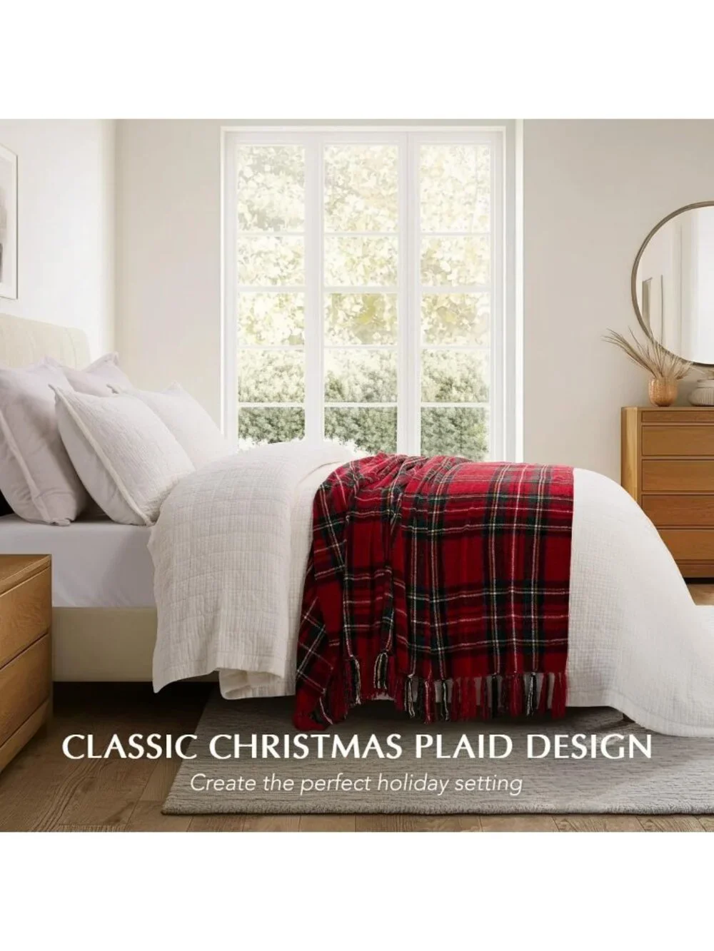 Cozy Red Stewart Plaid Chenille Christmas Throw Blanket, 60